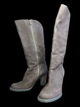 Load image into Gallery viewer, 7 Brown leather Timberland knee high boots w/ thick wooden heel, &amp; side zipper
