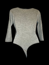Load image into Gallery viewer, M Heathered grey long sleeve bodysuit w/ snap button bust &amp; closure
