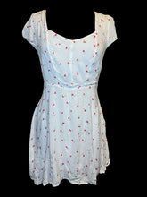 Load image into Gallery viewer, M White, pink, &amp; green floral pattern cap sleeve square neckline peplum top w/ shirred back, &amp; side zipper closure

