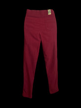Load image into Gallery viewer, S Dark red high waist taper leg cotton pants w/ asymmetric four button closure, &amp; pockets
