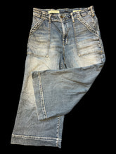 Load image into Gallery viewer, M Blue denim high waist wide leg capris w/ pockets, belt loops, &amp; button/zipper closure
