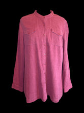 Load image into Gallery viewer, 1X Vintage dark pink long sleeve button down linen top w/ tab button cuffs, &amp; chest pockets
