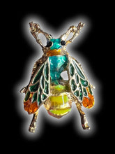 Load image into Gallery viewer, Vintage gold-like multicolor beetle brooch
