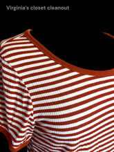 Load image into Gallery viewer, 1X Burnt orange &amp; white stripe ribbed texture short sleeve crop top

