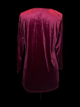 Load image into Gallery viewer, 0X Dark red velvet long sleeve v-neckline top w/ mock lace up detail
