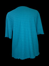 Load image into Gallery viewer, 0X Teal short sleeve scoop neck varied waffle knit top w/ ruffle hem
