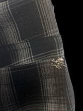 Load image into Gallery viewer, S Greyscale plaid board shorts w/ zipper pockets, belt loops, &amp; button/zipper closure
