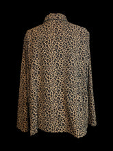 Load image into Gallery viewer, 3X Vintage 70s black &amp; brown animal print long sleeve button down top w/ folded collar, &amp; chest pocket
