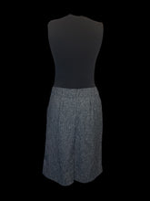 Load image into Gallery viewer, S Black knit &amp; heather grey sleeveless v-neckline dress w/ pleated skirt, &amp; side zipper closure
