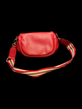 Load image into Gallery viewer, Red leather-like crossbody bag w/ removable adjustable red, white, &amp; green canvas strap
