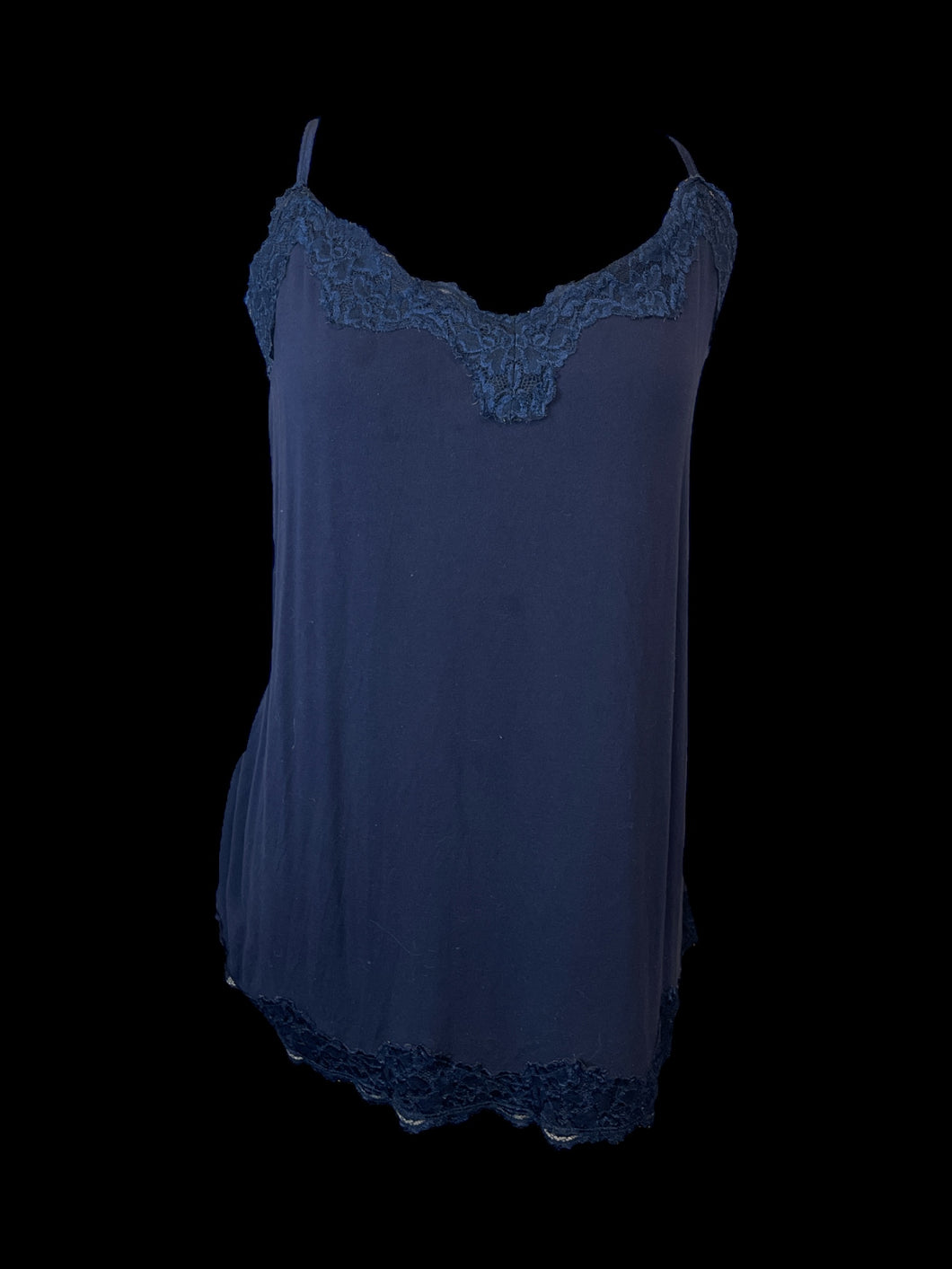 2X Dark blue sleeveless top w/ lace hem, & adjustable straps
