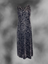 Load image into Gallery viewer, L Vintage black ornate pattern velvet &amp; grey sheer mesh sleeveless v-neckline maxi dress
