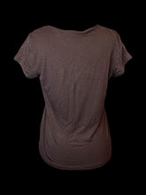 Load image into Gallery viewer, L Brown short sleeve scoop neck lace front top
