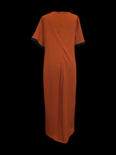 Load image into Gallery viewer, 0X Burnt orange &amp; black short sleeve asymmetric v-neckline maxi dress w/ side hem slit
