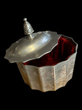 Load image into Gallery viewer, Vintage 1991 silver scalloped edge stamped box w/ lid, &amp; red velvet interior
