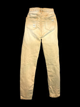 Load image into Gallery viewer, S Pale yellow distressed high waist taper leg pants w/ belt loops, pockets, &amp; button/zipper closure
