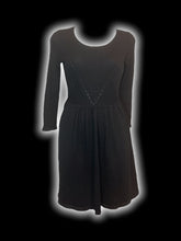 Load image into Gallery viewer, S Black 3/4 sleeve scoop neck a-line knit dress w/ various knit patterns
