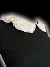 Load image into Gallery viewer, M NWT Black &amp; white long sleeve dress w/ ruffle Peter Pan collar &amp; zipper closure
