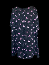 Load image into Gallery viewer, 5X Black Sheer scoopneck short sleeve top w/ pink shark &amp; paint splatter pattern, &amp; back button closure
