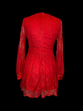 Load image into Gallery viewer, M Red long balloon sleeve dress w/ floral lace, button cuffs, &amp; back zipper closure
