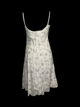 Load image into Gallery viewer, S Off-white &amp; brown floral embroidery sleeveless cotton dress w/ button adjustable straps, &amp; button/zipper closure
