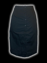 Load image into Gallery viewer, M Black button down skirt w/ attached waist tie, &amp; side hem slits

