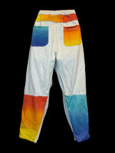 Load image into Gallery viewer, L White &amp; multicolor color block high waist capris w/ pockets, elastic waist, &amp; button/zipper closure

