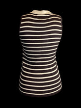 Load image into Gallery viewer, XL Vintage 50s Brown &amp; beige stripe sleeveless ribbed top w/ collar, &amp; button-down bust
