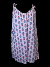 Load image into Gallery viewer, L Light pink, blue, &amp; hot pink floral pattern v neckline sleeveless dress w/ adjustable tie straps, &amp; pockets
