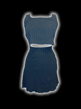 Load image into Gallery viewer, L Black scoopneck striped crop top &amp; skirt set w/ wavy hems, &amp; elastic waist on skirt
