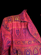 Load image into Gallery viewer, 0X Vintage 90s maroon button-up long sleeve top w/ multicolor embroidered ornate pattern, &amp; shoulder pads
