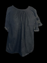 Load image into Gallery viewer, L Black scoop neck mesh &amp; lace butterfly sleeve cotton top
