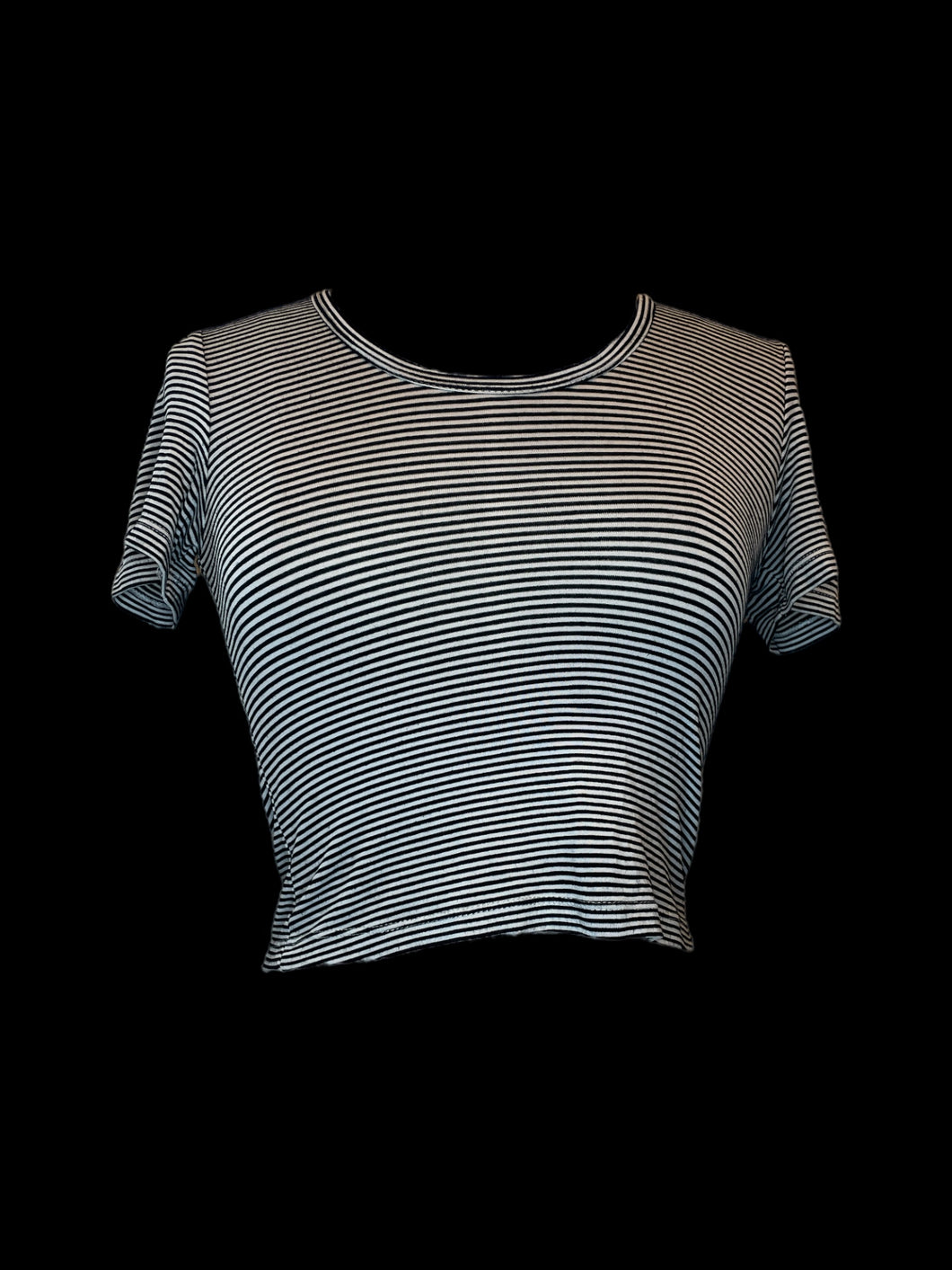 S Black & white stripe short sleeve crop top