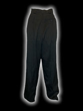 Load image into Gallery viewer, M Vintage black linen blend high waist wide leg pants w/ pockets, belt loops, &amp; two button/zipper closure
