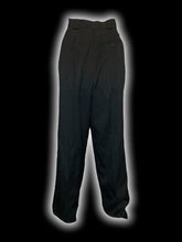 Load image into Gallery viewer, M Vintage black linen blend high waist wide leg pants w/ pockets, belt loops, &amp; two button/zipper closure
