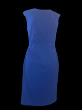Load image into Gallery viewer, M Cadmium blue boatneck sleevless dress w/ darted side &amp; shoulder, matching lining, &amp; back zipper closure

