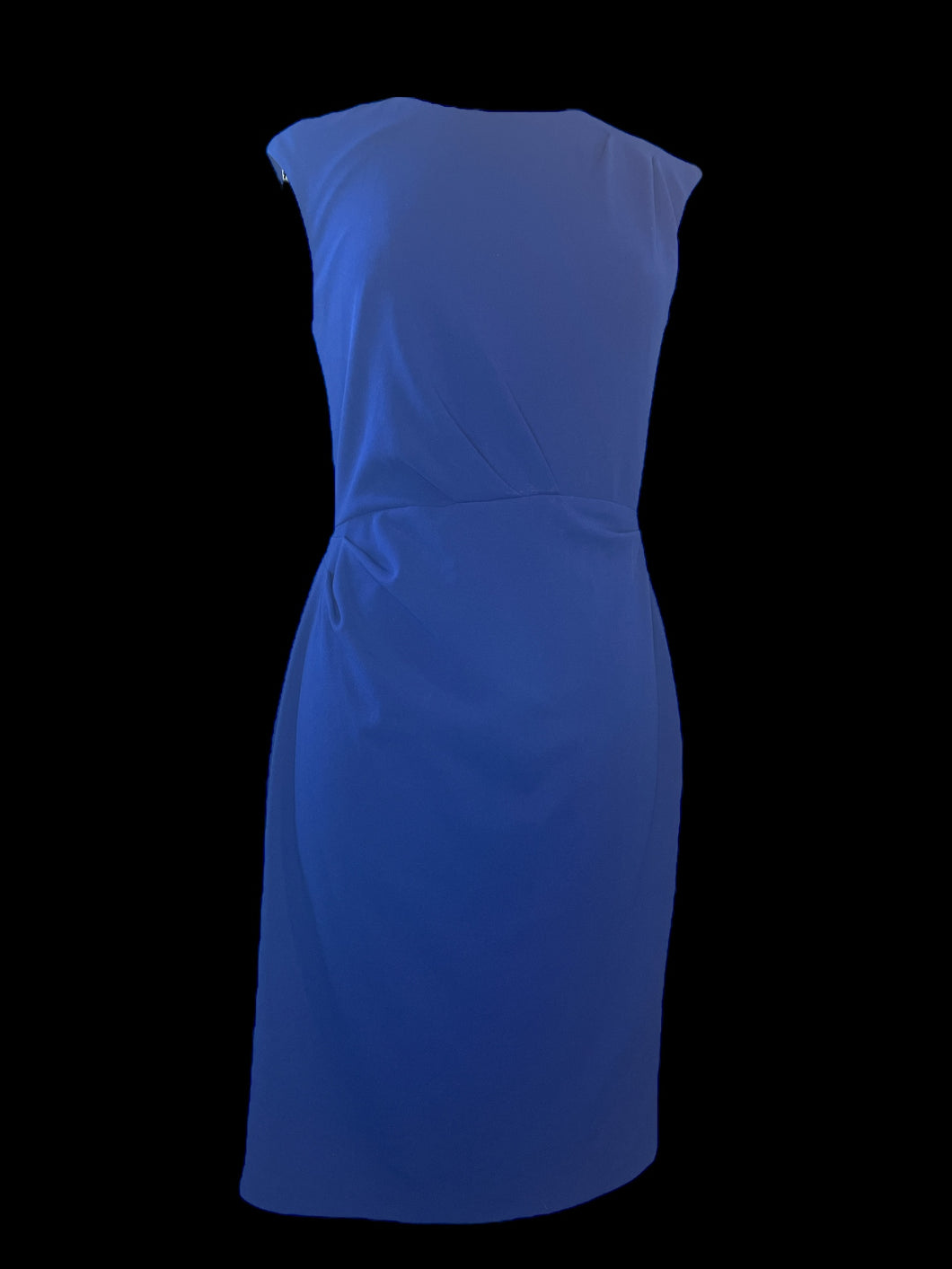 M Cadmium blue boatneck sleevless dress w/ darted side & shoulder, matching lining, & back zipper closure