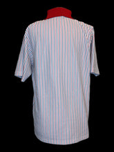 Load image into Gallery viewer, 0X Vintage white, red, &amp; blue pinstripe short sleeve polo top w/ red collar
