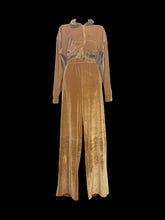 Load image into Gallery viewer, XL NWT Gold brown long sleeve straight cut velvet mock turtleneck jumpsuit w/ partial zipper closure, kangaroo pocket, elastic waist, &amp; pockets
