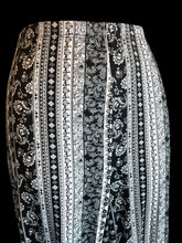 Load image into Gallery viewer, XL Black &amp; white multi pattern stripe high waist flare leg pants w/ elastic waist
