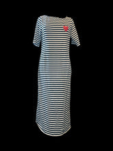 Load image into Gallery viewer, 0X Black &amp; white stripe maxi t-shirt dress w/ red heart graphic
