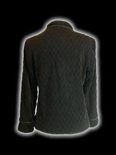Load image into Gallery viewer, 0X Vintage 80s black quilted zip up high neckline jacket w/ fleece hems, &amp; satin lining
