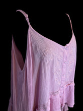 Load image into Gallery viewer, 4X Light pink textured off the shoulder long sleeve button-up top w/ floral embroidery, lace detail, bell sleeve, ruffle hem, &amp; adjustable straps
