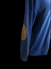 Load image into Gallery viewer, 2X Dark blue long sleeve cardigan w/ brown faux suede elbow pads
