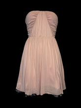 Load image into Gallery viewer, XXS Dusty rose strapless mesh sweetheart neckline dress w/ dusty rose petticoat w/ black polka dot mesh ruffle hem, elastic neckline &amp; waist, &amp; zipper closure
