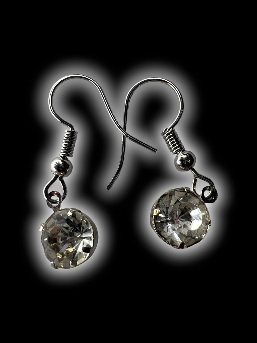 NWT Silver-like wire hook circular clear cut gem dangle earrings