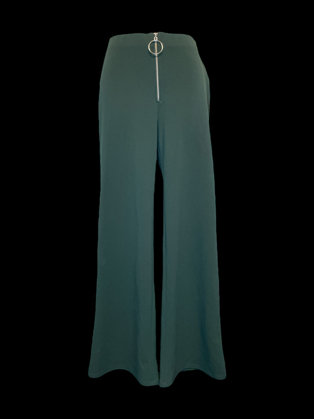 S Dark green high waist wide leg pants w/ o-ring zipper closure