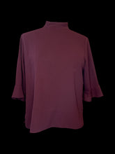 Load image into Gallery viewer, L Burgundy half sleeve high neck top w/ ruffle cuffs, &amp; double button keyhole closure
