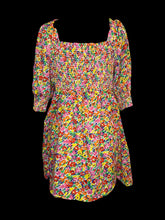 Load image into Gallery viewer, XL Multicolor balloon short sleeve dress w/ floral pattern, pockets, &amp; shirred bust
