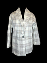 Load image into Gallery viewer, 0X White blazer w/ brown &amp; blue stripes, satin like lining, &amp; pockets,
